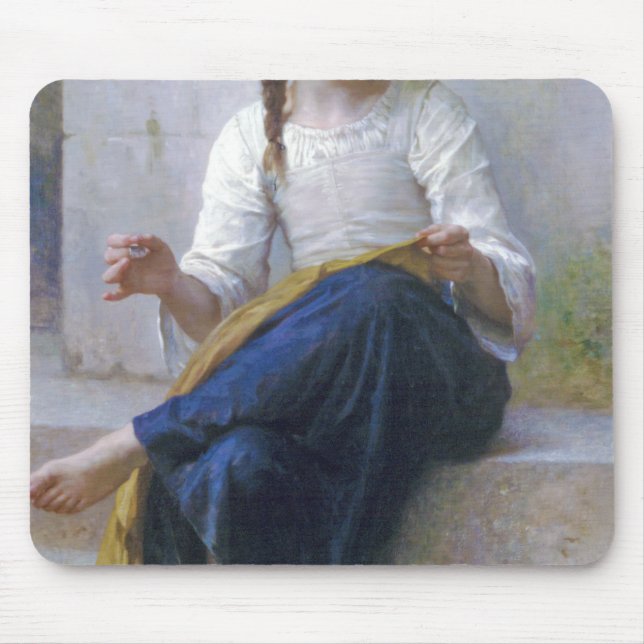 Girl Sewing, Bouguereau Mouse Pad (Front)