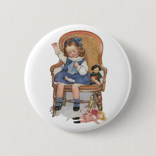 Girl Sewing Dollies 6 Cm Round Badge