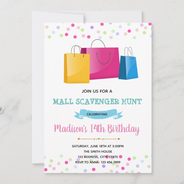 Girl shopping theme invitation (Front)