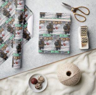 Girl Shoveling a Path to a Yarn Store Wrapping Paper