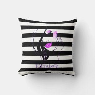 Girl Silhouette, Black, White Stripes Personalised Cushion
