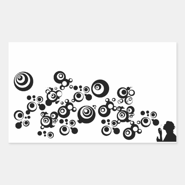 Girl Silhouette Blowing Bubbles Black White Rectangular Sticker (Front)
