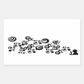 Girl Silhouette Blowing Bubbles Black White Rectangular Sticker