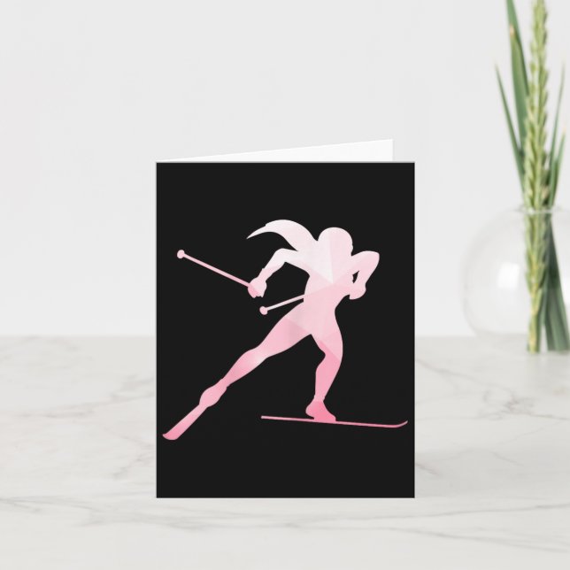 Girl Silhouette Cross Country Skiing Winter Sports Card (Front)
