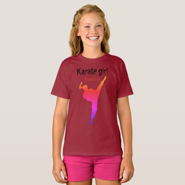 Girl Silhouette Modern Japan Martial Arts Karate T-Shirt (Front Full)