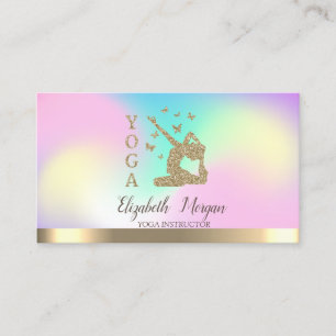 Girl Silhouette Ombre Holographic Yoga Instructor Business Card