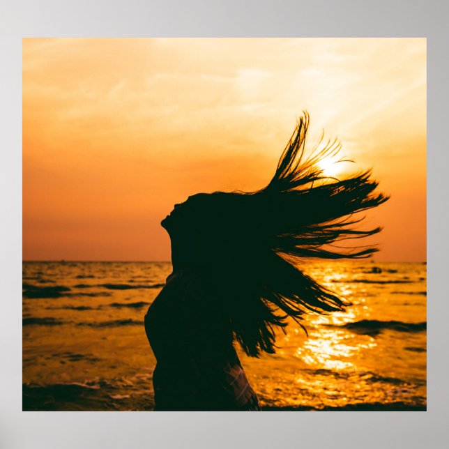 Girl silhouette, sea sunset, freedom. poster (Front)