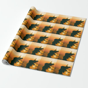 Girl silhouette, sea sunset, freedom. wrapping paper