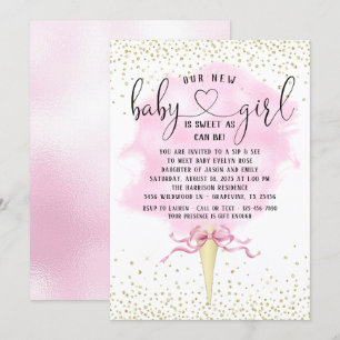 Girl Sip and See Cotton Candy Baby Shower Invitation