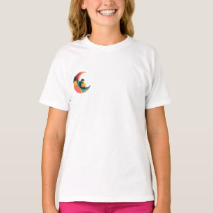 Girl Sitting on Colourful Crescent Moon Kids T-Shirt