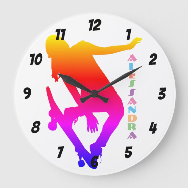 Girl Skateboarder Custom name Large Clock (Front)