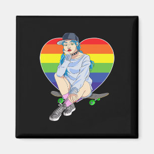 Girl Skateboarder Skater Girls Skateboarding Rainb Magnet