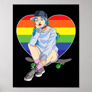Girl Skateboarder Skater Girls Skateboarding Rainb Poster