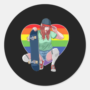 Girl Skater Skateboarding Lesbian Skateboarder Rai Classic Round Sticker