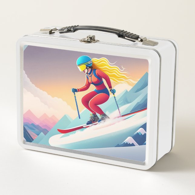 Girl Skiing Metal Lunchbox (Front)
