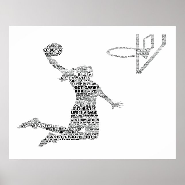 Girl Slam Dunking Basketbal Motivational Word Art Poster (Front)