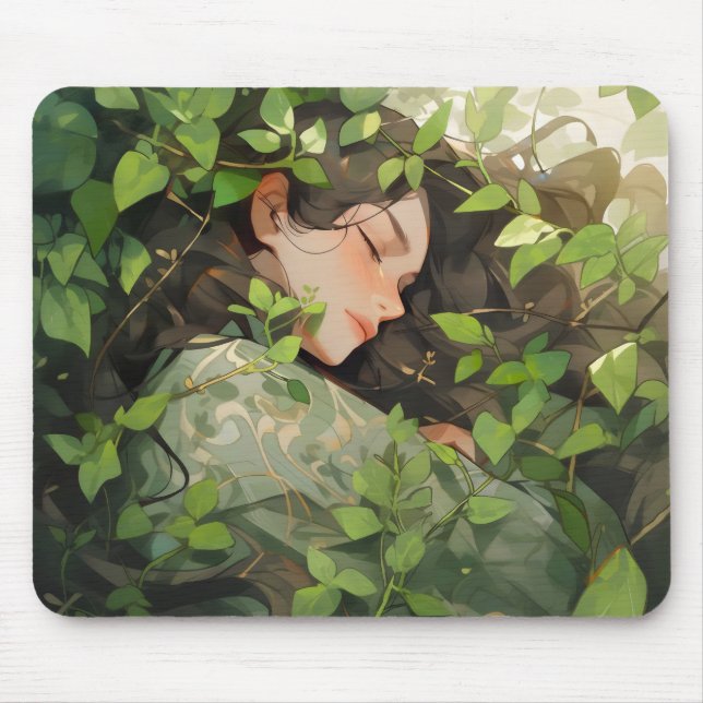 Girl Sleeping in Forest Anime Mouse Pad (Front)