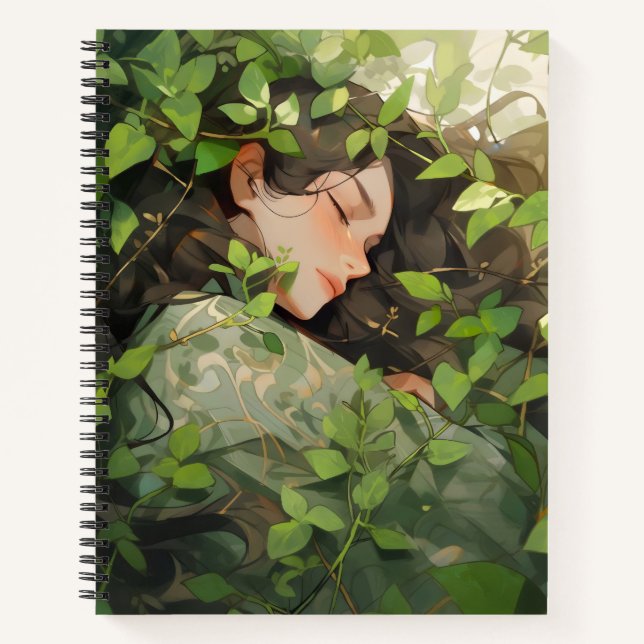 Girl Sleeping in Forest Anime Notebook (Front)