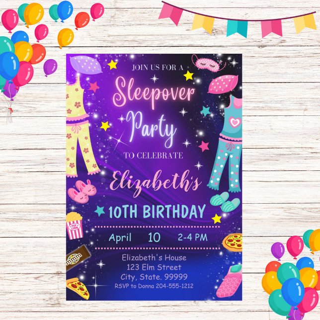 Girl Sleepover Pajama Birthday Party Invitation (Creator Uploaded)