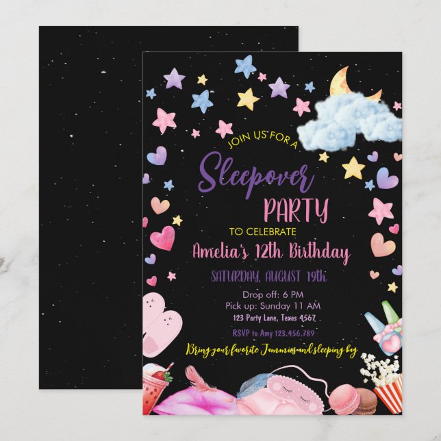 Girl Sleepover Party Teen Kids Slumber Birthday In Invitation (Front/Back)