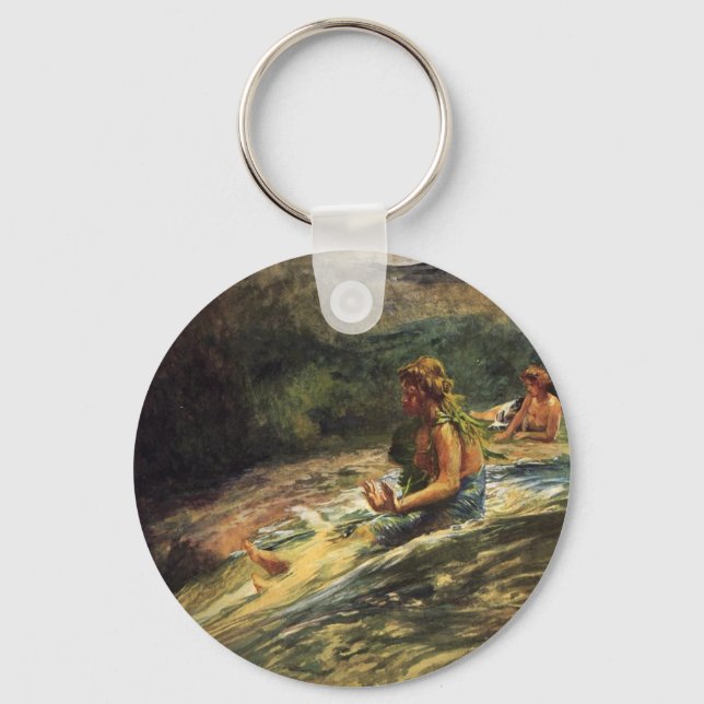 'Girl Sliding Down Water Fall' - Keychain (Front)