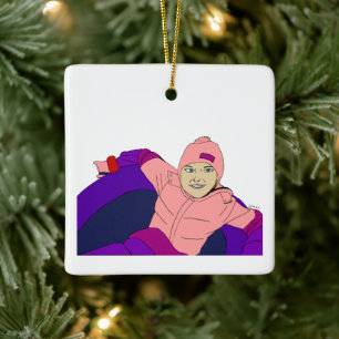 Girl Snow Tubing Ceramic Ornament