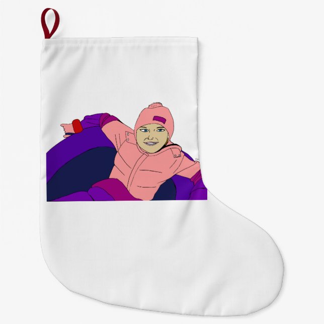Girl Snow Tubing Large Christmas Stocking (Front)