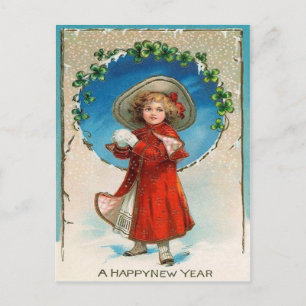 Girl Snowball Four Leaf Clover Shamrock Postcard