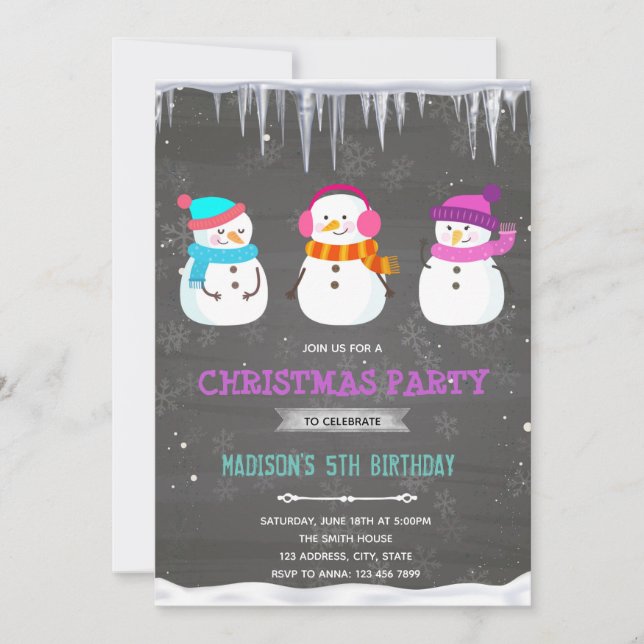 Girl snowman birthday invitation (Front)