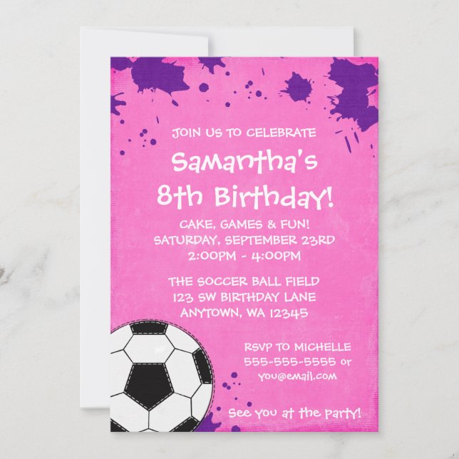 Girl Soccer Ball Birthday Party Invitations (Front)