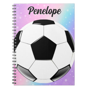 Girl Soccer Ball Pastel Stars Personalised Name Notebook