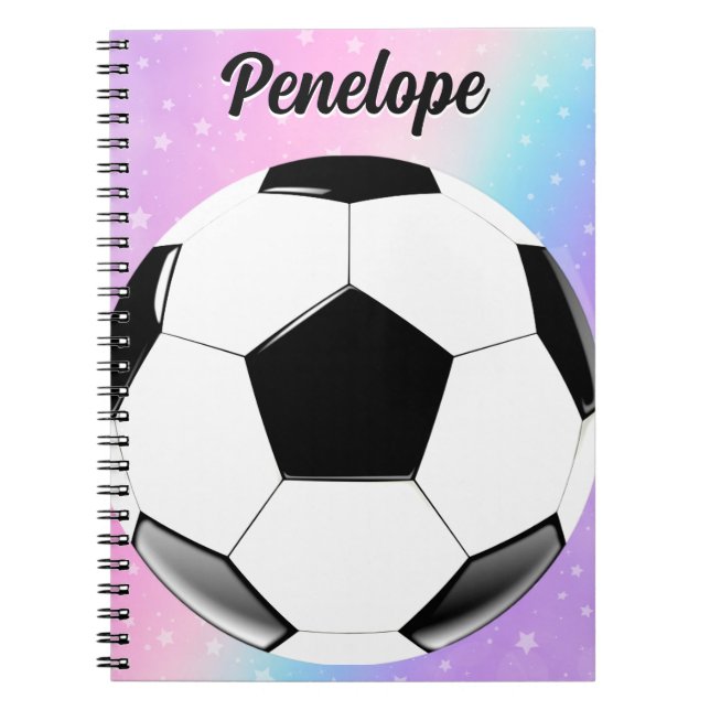 Girl Soccer Ball Pastel Stars Personalised Name Notebook (Front)