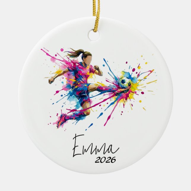 girl soccer ornament, soccer ornament (Front)