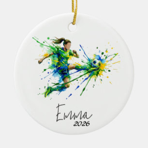girl soccer ornament, soccer ornament,soccer lover ceramic tree decoration