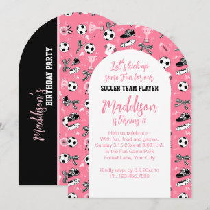 Girl Soccer Player birthday party girly pink Invitation