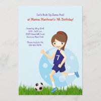 Girl Soccer Player Birthday Party Invitation