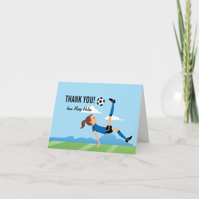 Girl Soccer Themed Thank You Card (Front)