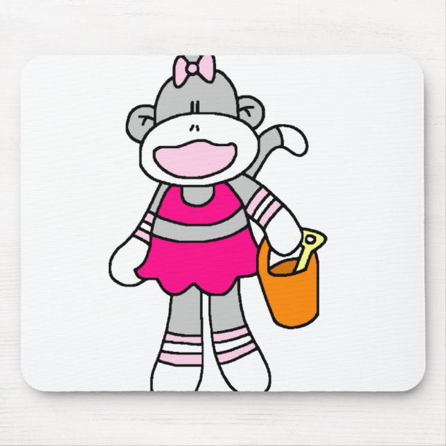 Girl Sock Monkey at Beach Mouse Pad (Front)