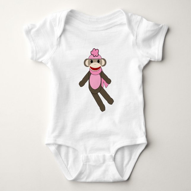 girl sock monkey baby bodysuit (Front)