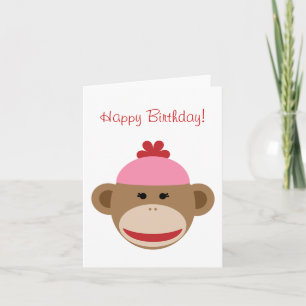 girl sock monkey birthday card