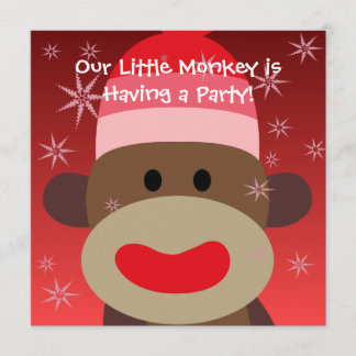 Girl Sock Monkey Birthday Invitation
