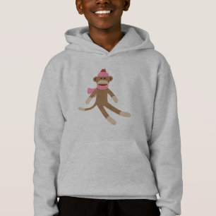 girl sock monkey hoodie sweatshirt grey/grey
