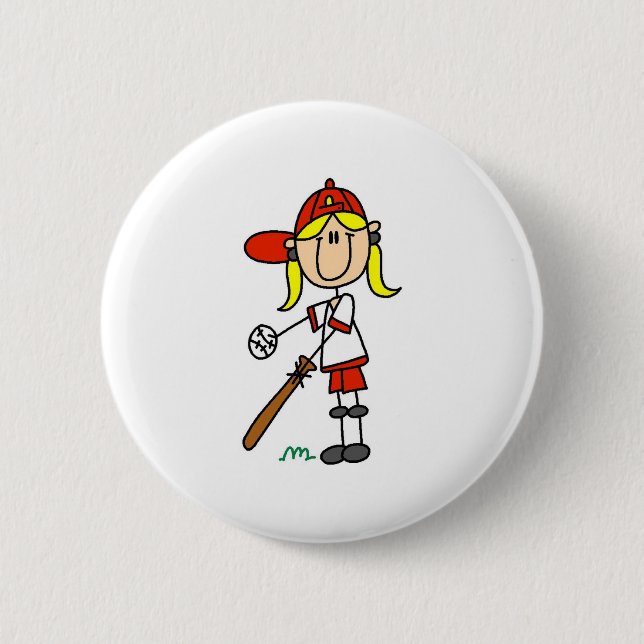 Girl Softball Player Button (Front)