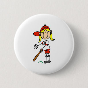 Girl Softball Player Button