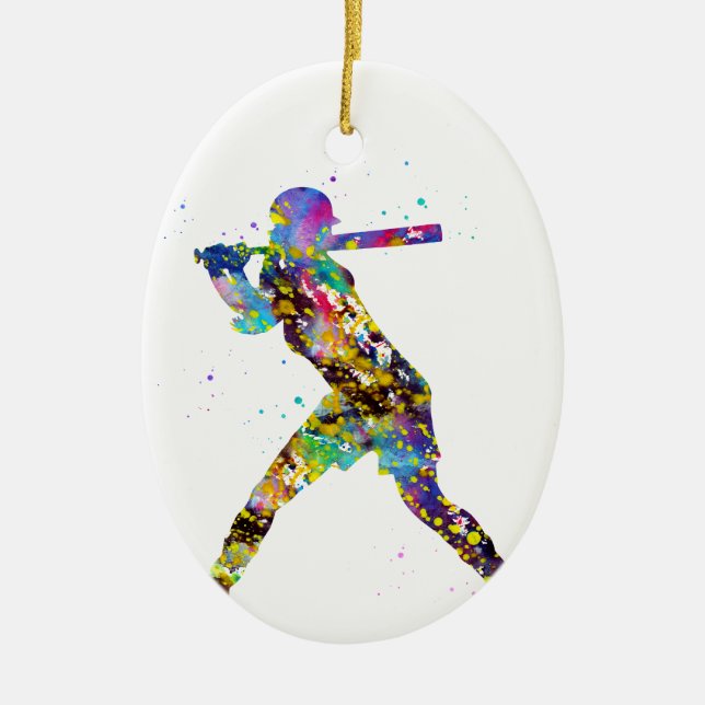Girl Softball Player Ceramic Tree Decoration (Front)