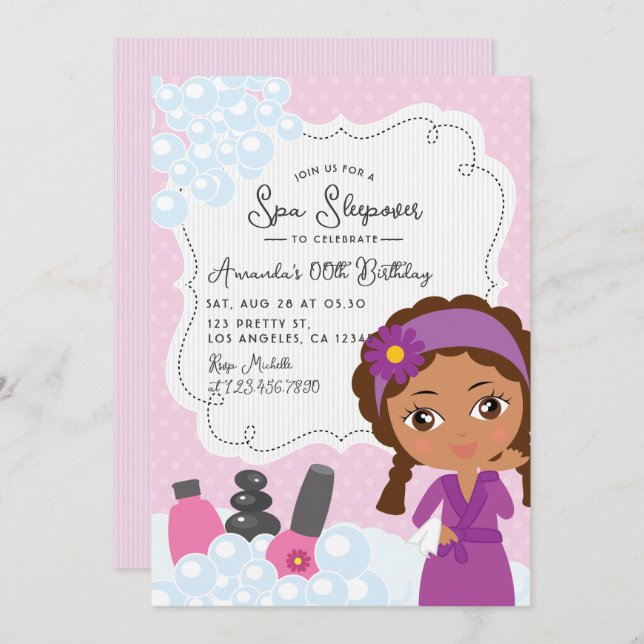 Girl Spa Sleepover Birthday Party Invitation (Front/Back)