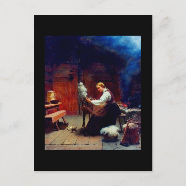 Girl Spinning Wool Postcard (Front)