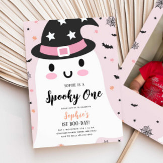 Girl Spooky One Hallowen Ghost Pink 1st Birthday Invitation