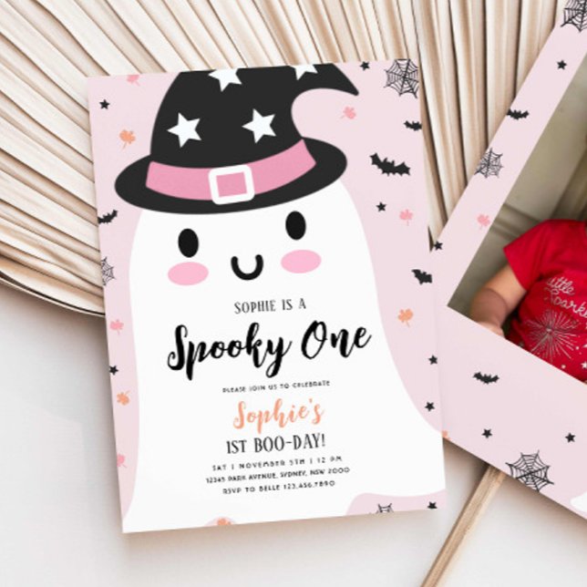 Girl Spooky One Hallowen Ghost Pink 1st Birthday Invitation (Creator Uploaded)