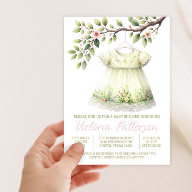 Girl Springtime Wildflower Dress Baby Shower Invitation (Wildflower dress spring baby shower invitation. Instant download and printed invitations available.)